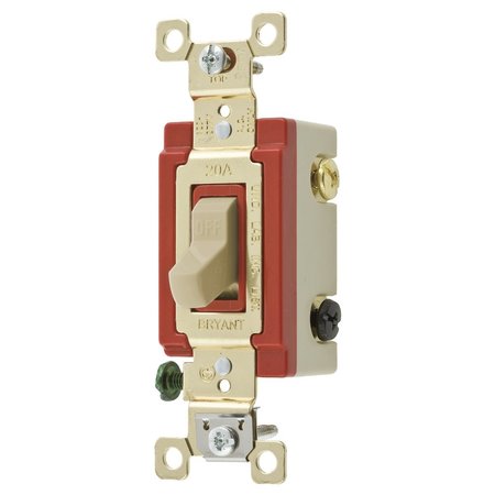 BRYANT Toggle Switch, General Purpose AC, Three Way, 20A 120/277V AC, Back and Side Wired, Ivory 4903I
